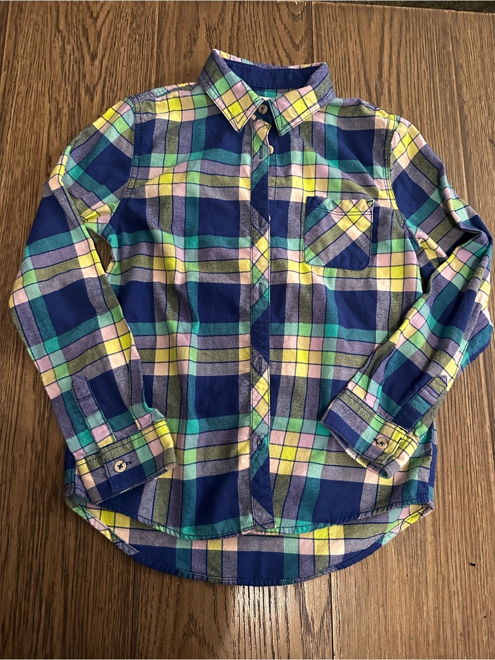 Cat & Jack Navy Flannel Shirt with Pastel Plaid